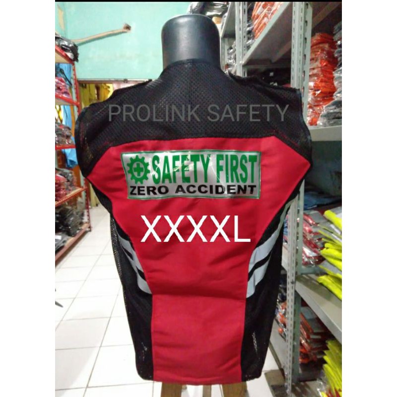 ROMPI JUMBO SAFETY XXXXL MERAH FREE LOGO DADA PUNGGUNG HSE BAHAN TASLAN SAMPING JALA