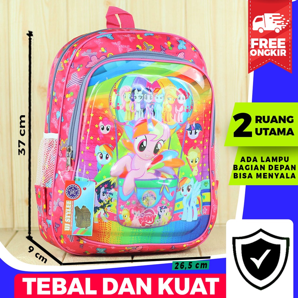 Tas Sekolah Anak Perempuan TK Lampu Kuda Pony Pink Paud  Gambar Kartun Karakter Terbaru Lucu Premium SD SMP Mini Murah BT-21 Motif Karakter Berkualitas