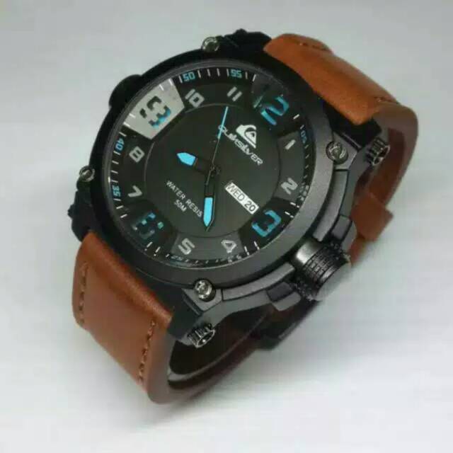 Jam Tangan Pria Quiksilver Tali Kulit Tanggal+Hari Aktif