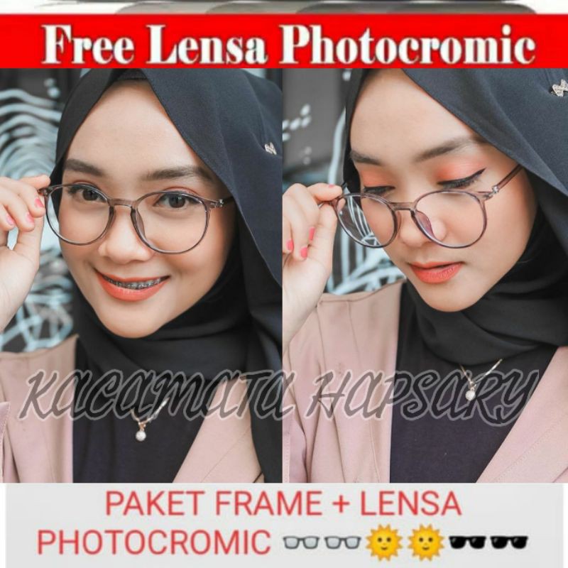 PKAET FRAME + LENSA PHOTOCROMIC | KACAMATA MINUS | KACAMATA ANTI RADIASI | KACAMATA WANITA 2147