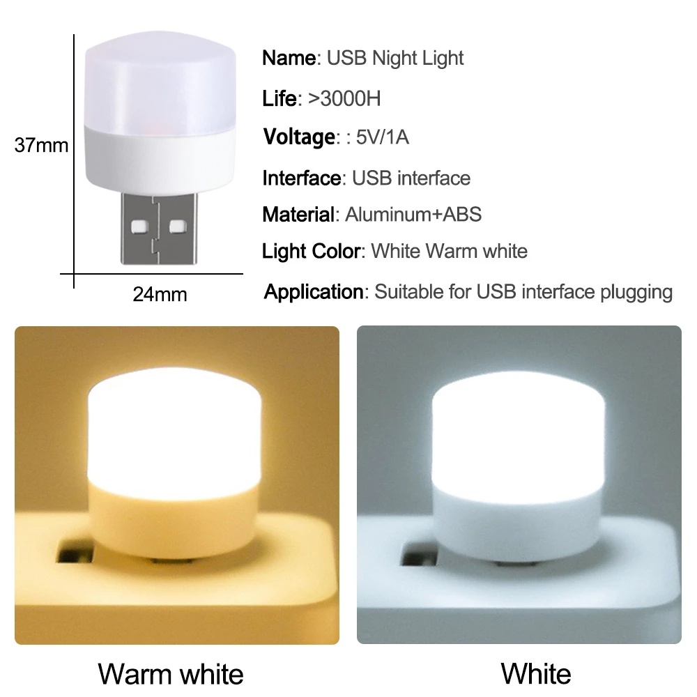 Lampu Baca LED Mini Portable Tenaga USB Hemat Energi Bentuk Bulat