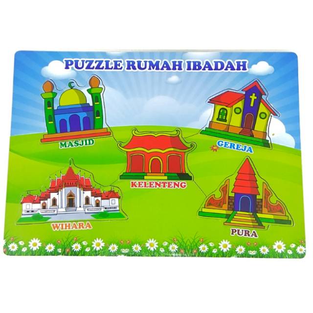 Puzzle Rumah Ibadah Masjid Gereja Pura Vihara Kelenteng Mainan Edukasi