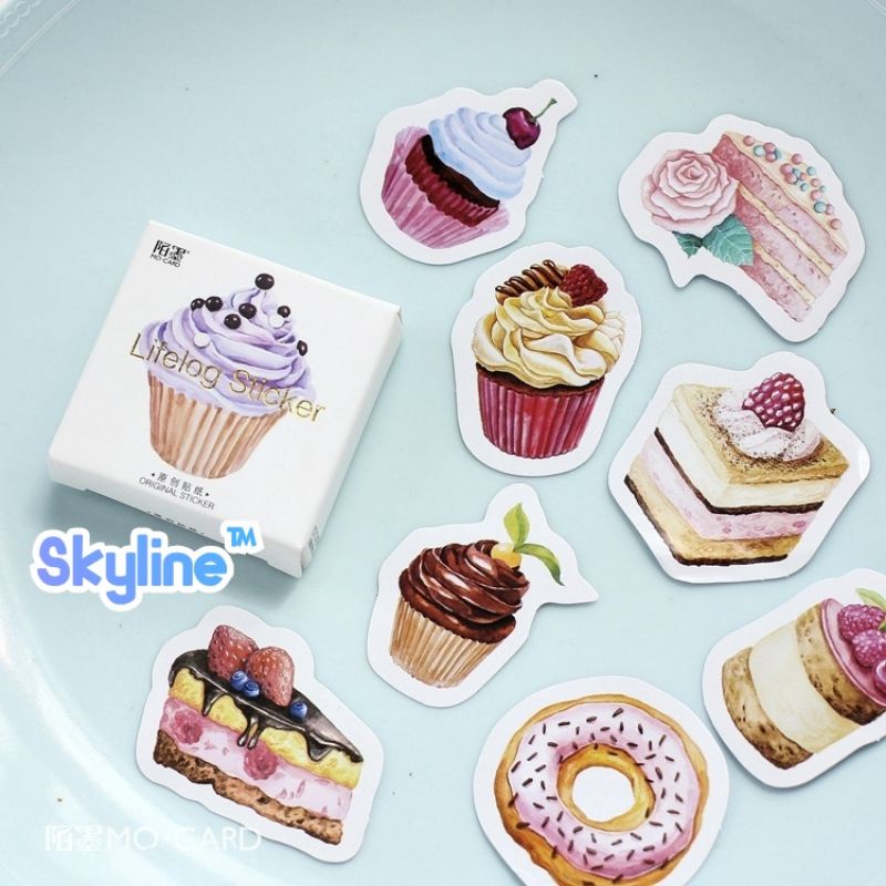 

Sticker Box Kiss Cut Scrap Book Journal Dengan Motif Bermacam Kue Isi 45Pcs