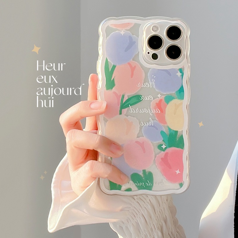 Soft Case Silikon Motif Bunga tulip Pink Untuk IPhone 7 8 Plus X XR XS Max 11 Pro Max 12 13 Pro Max SE 2020
