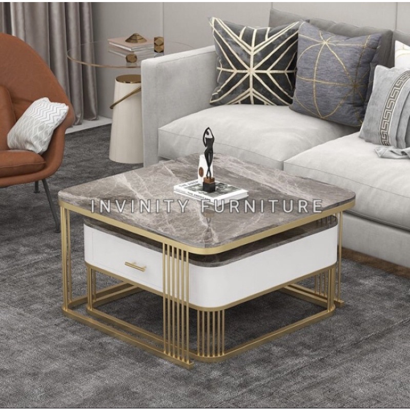 MEJA SOFA MARMER KOTAK - COFFE TABLE NESTING SQUARE - MEJA MARMER LACI
