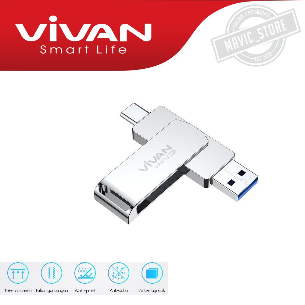 Flashdisk Vivan VOC132 Flasdisk HP 32GB Type-C Dan USB3.0 Dual Interface Silver