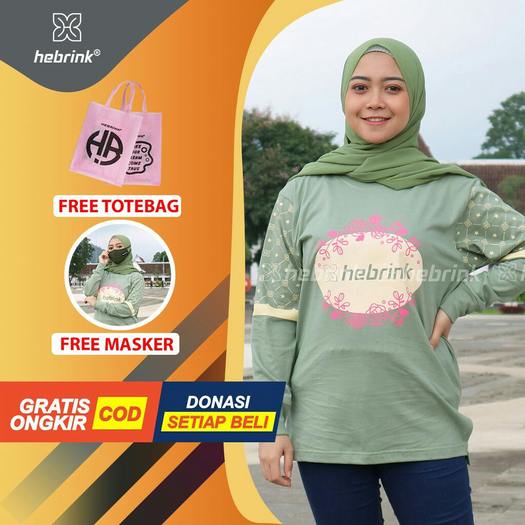 ⭐BELI 1 DAPET 2⭐ Sweatshirt Hebrink Original HB33 Turquoise - kaos wanita lengan panjang - BISA COD