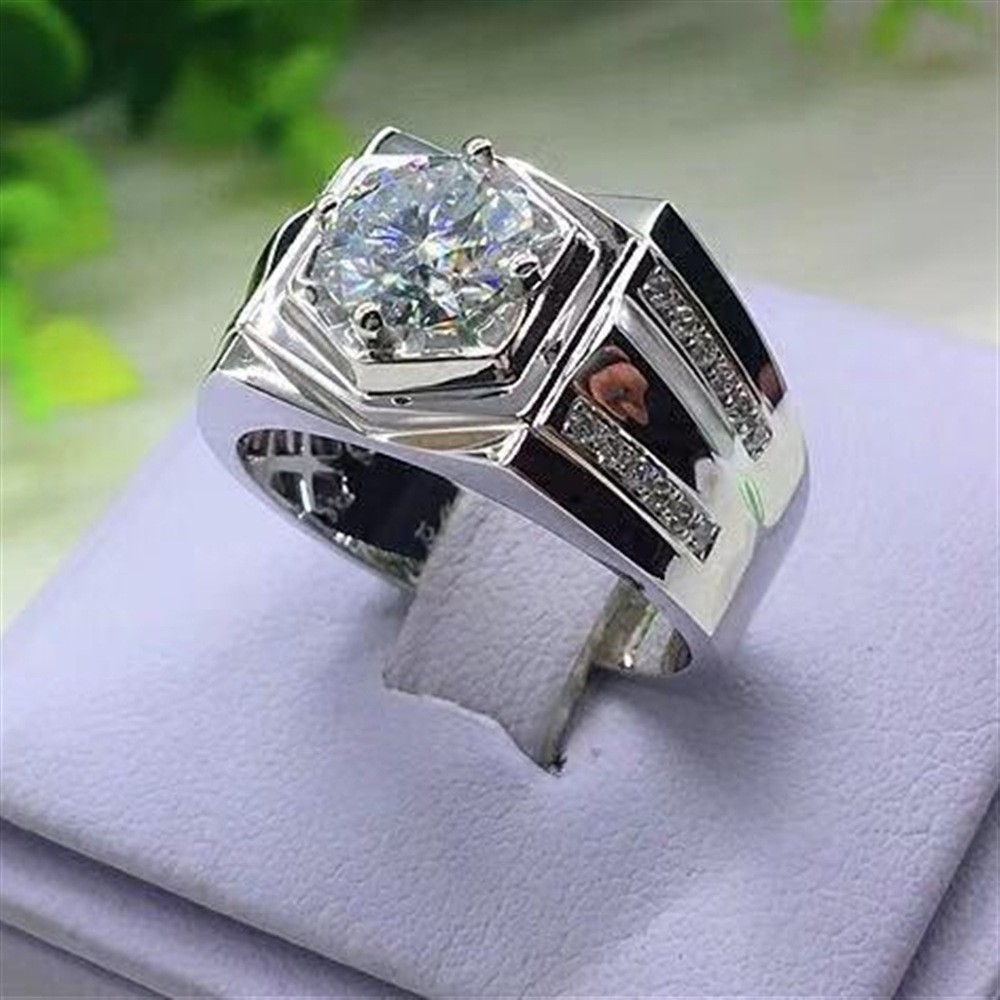 Cincin perak pria Cincin pertunangan batu permata putih