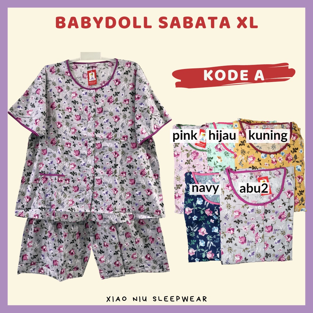 Setelan Babydoll Baju Tidur Katun Jepang Sabata Wanita Pretty Girl XL LD 124 / Piyama Busui