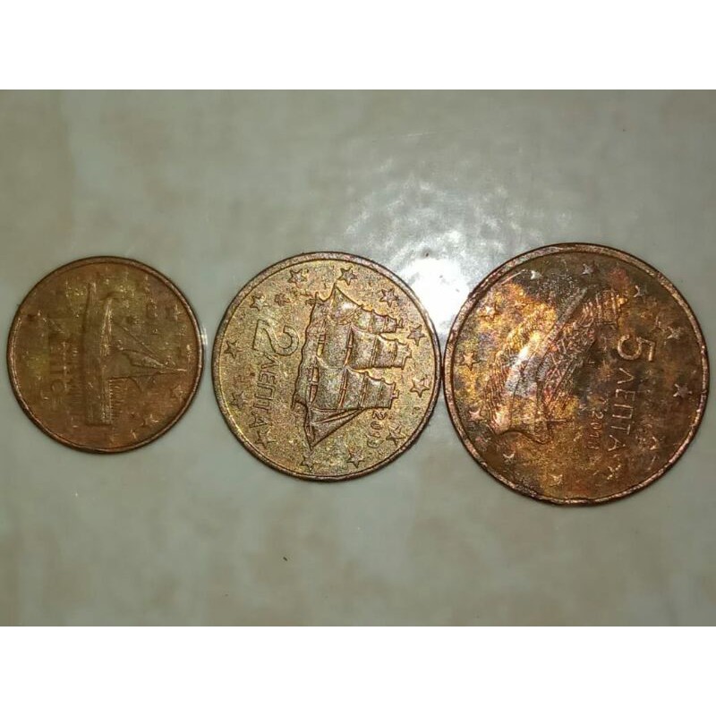 Coin EURO Yunani 1 Cent ,2 Cent ,5 Cent (1 Set) kondisi USED random Rp6000 per set