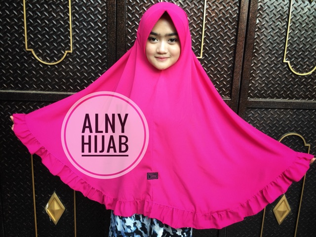 Alny Hijab - Khimar Pet Kombi 2 Tone Yara Instan Kombinasi Ruffle Rempel Susun Tengah 2 Warna Simpel Pet Syari