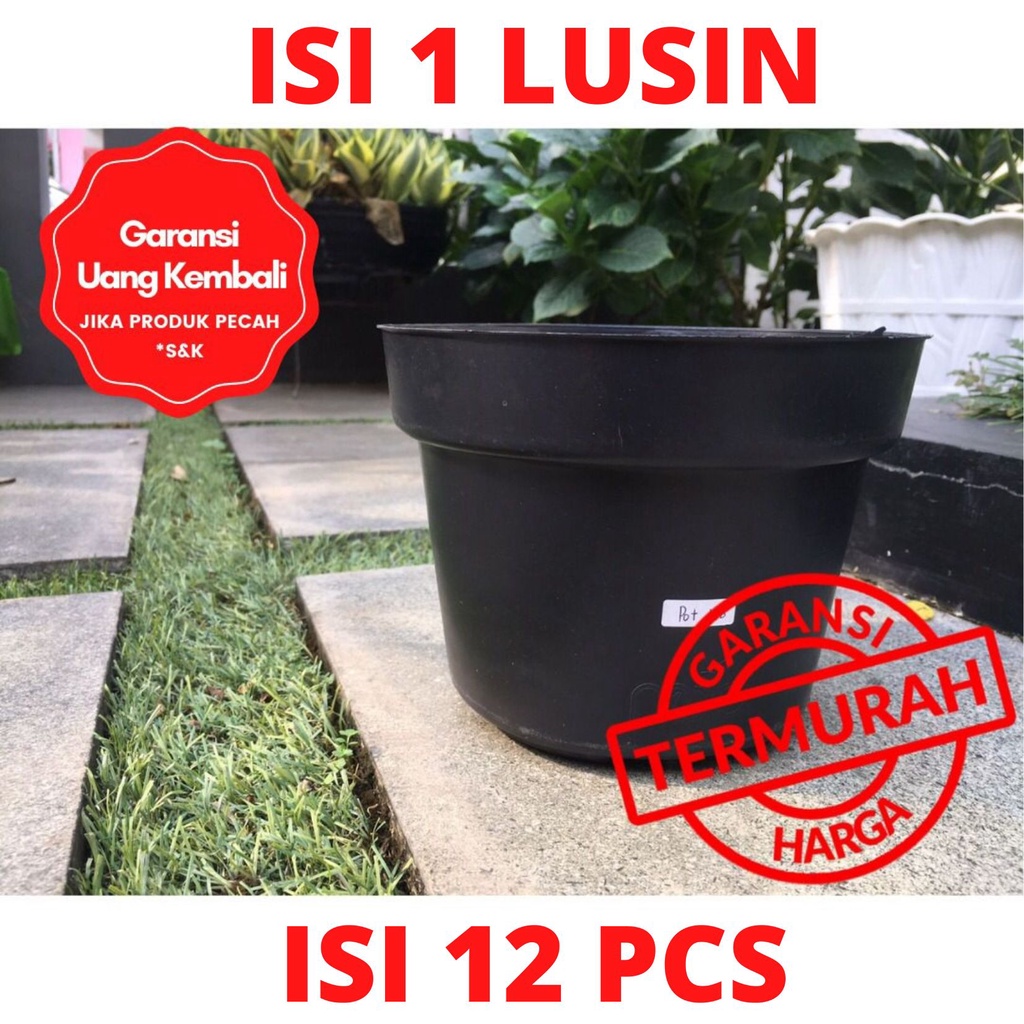 LUSINAN Pot Bunga Murah /Pot Tanaman /Pot Plastik uk 17 B Hitam (isi 12 PCS)