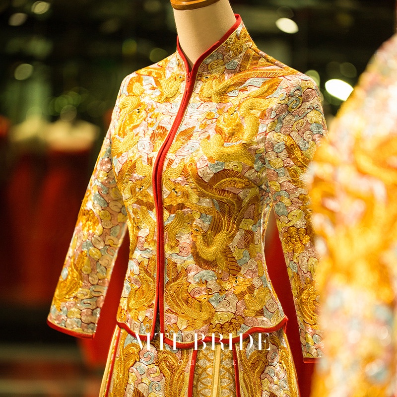 ♝◙Pakaian Golden Show Wo 2021 baru [Luanfeng] gaun pengantin gaya Cina, gaun naga dan phoenix, penga