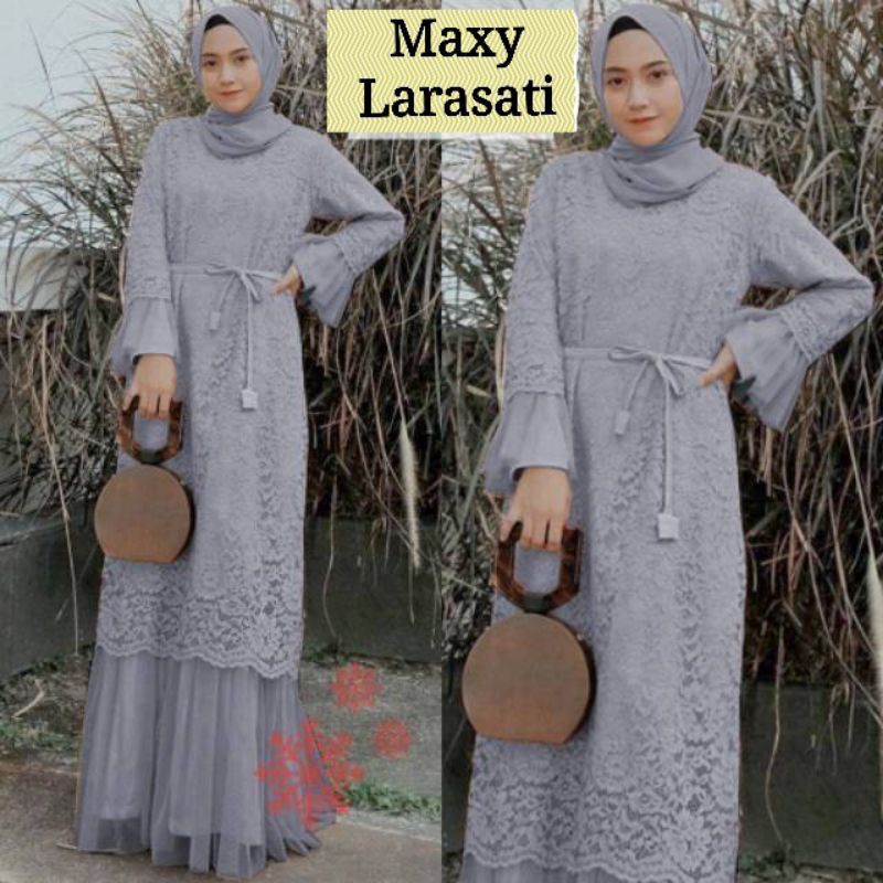 BAJU DRESS GAMIS BROKAT BRUKAT PESTA KONDANGAN UMROH RENDA MAXI MAXY IMPORT WANITA MUSLIM S M L XL XXL JUMBO PREMIUM LARASATI WARNA ABU ABU GREY