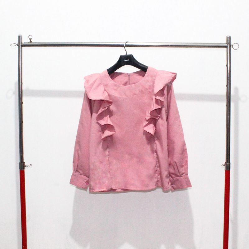 Rumi Ruffle Blouse (Pink)| Blouse Ruffle Polos | Blouse Rempel | Blouse Pink | Blouse Rempel Premium