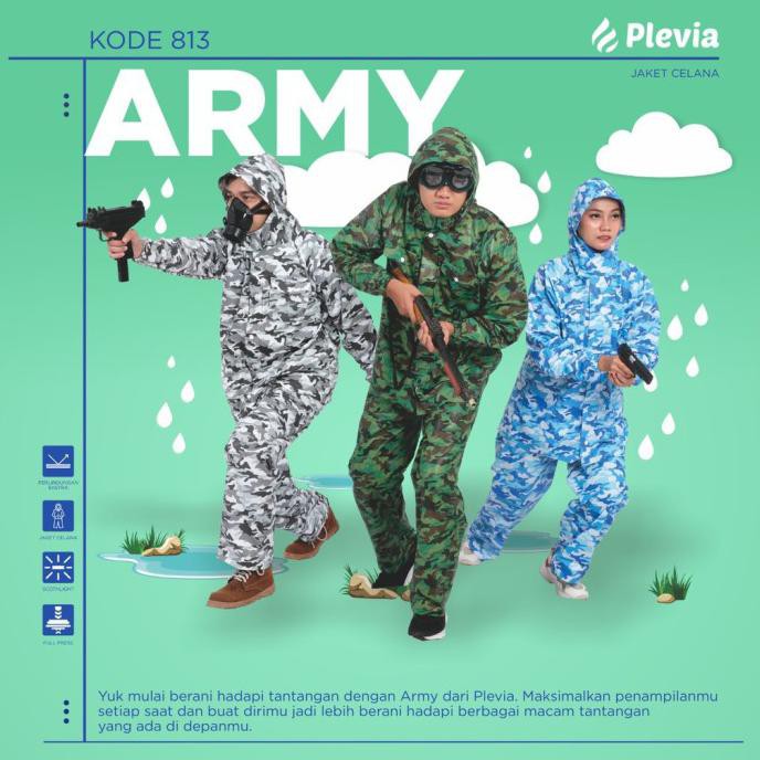 Jas Hujan Pria Dewasa Tebal Keren Setelan Pinguin Original Plevia Army - Biru