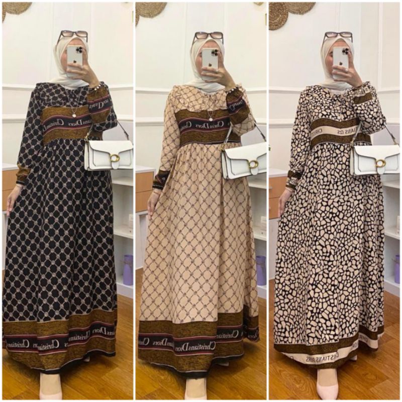 BAJU BISA COD LUNA DRESS GAMIS BRANDED MAXI DRESS KERAH RAYON LUNA BUSUI JUMBO HITS SYARI VIRAL KEKI