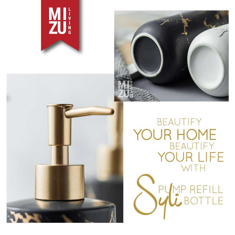 SYLI Refill Pump Bottle Marble Motif Ceramic Soap Dispenser Botol Sabun Cair Keramik Motif Marmer