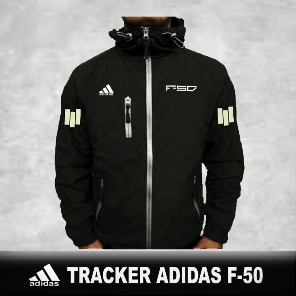 Jual Jaket Hoodie Murah Tracker F50 adidas Hitam Grade Ori Semi Waterproof Bahan Parasut Tripis