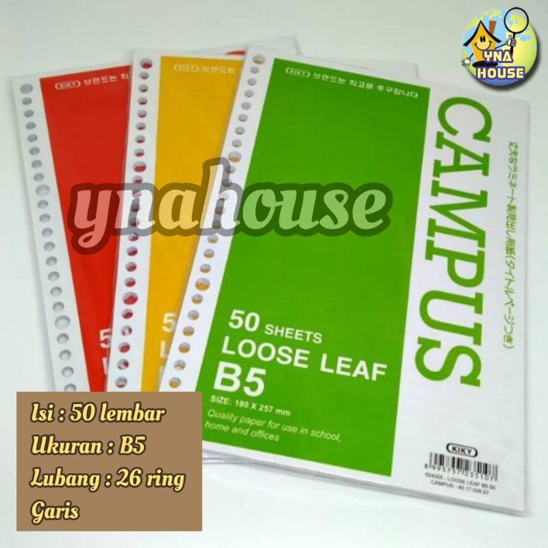 

Loose Leaf KIKY B5 Garis / Bergaris isi 50 lembar