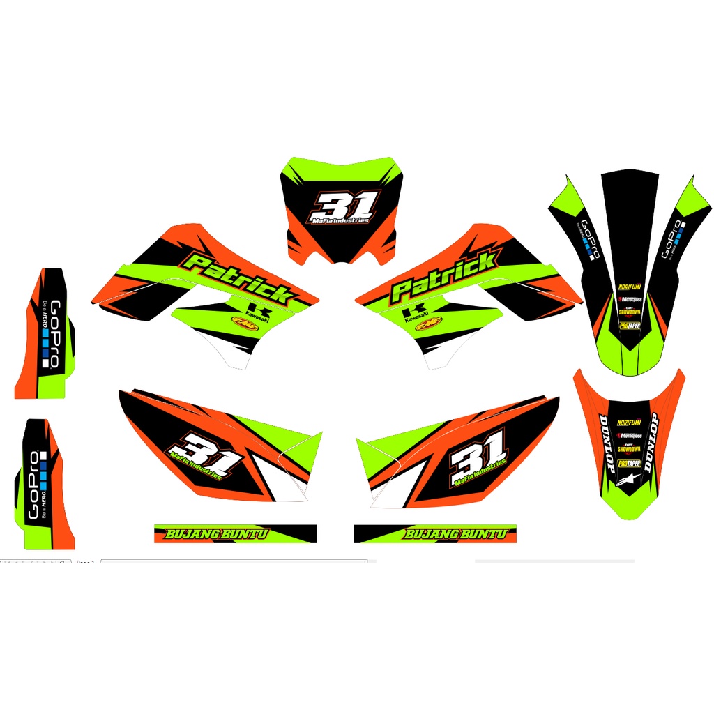 Decal Stiker Kawasaki Klx 150 s Decal Striping KLX 150 L Striping Dtracker old Full Body oren hijau