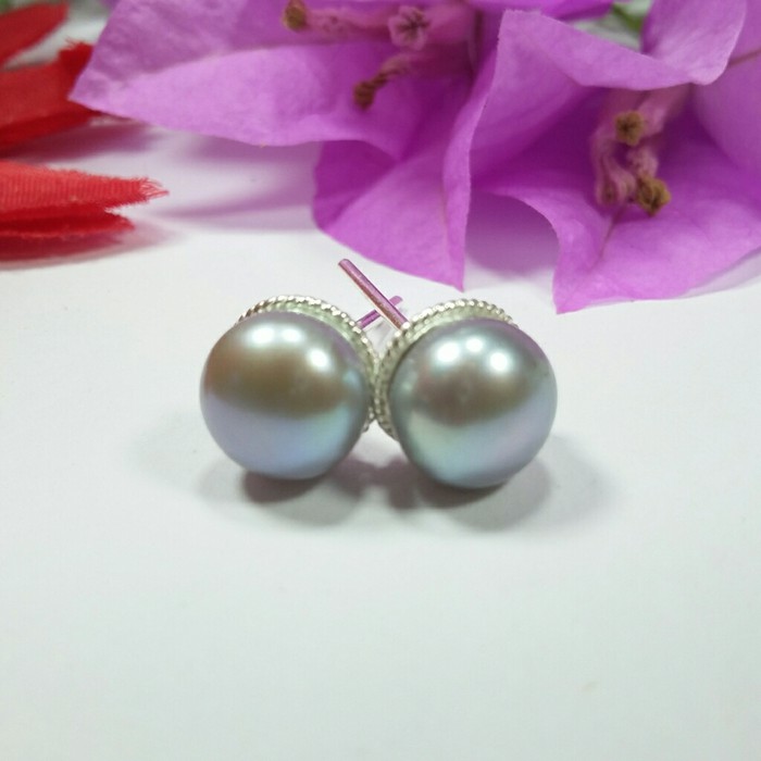 giwang perak mutiara tawar abu