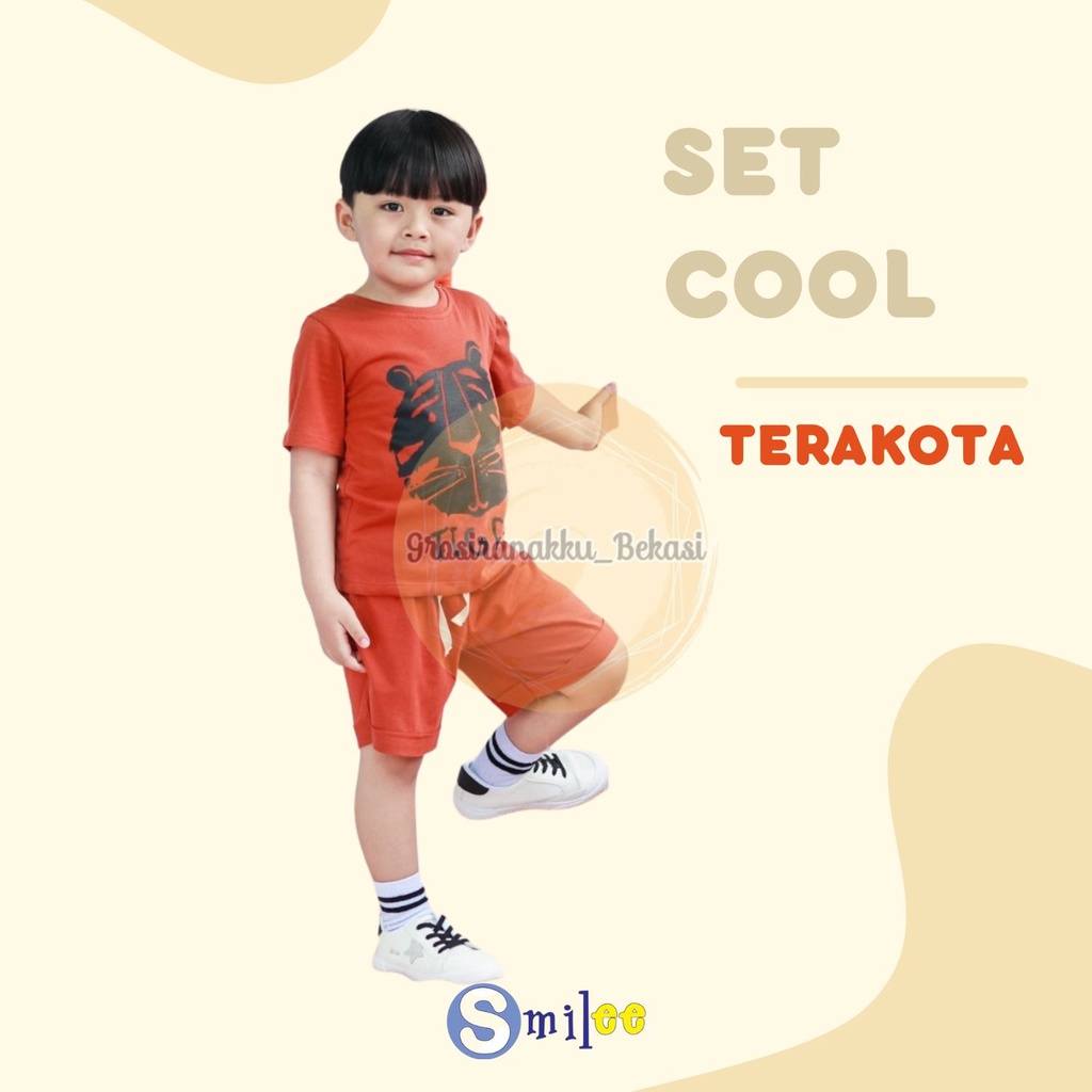 Setelan Anak Unisex Smilee Cool Warna Terakota Size 1-5Thn