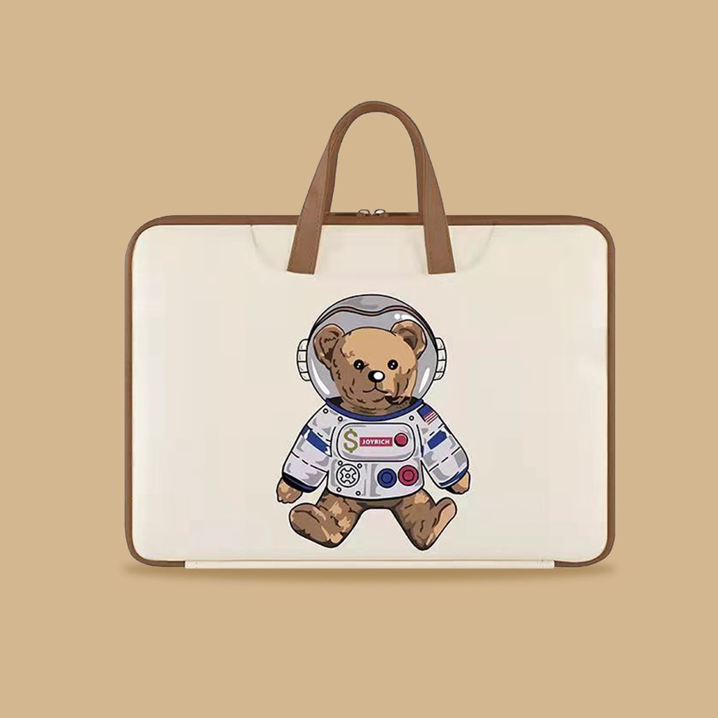 Sleeve Pouch Sarung Tas Bag Case Ipad Tab Tablet Macbook Air Pro Laptop Asus Acer Lenovo HP Huawei 11 12 13 14 15 inch Motif Gambar Kartun Space Astronot Beruang Bear Warna Coklat Brown Cute Murah Korean Model Jinjing Tali Strap Waterproof Tahan Air