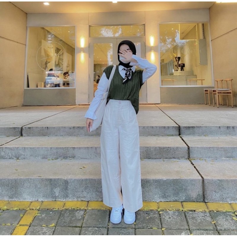 Vest Knit Motif Cable Rompi Rajut Premium Hijau Army