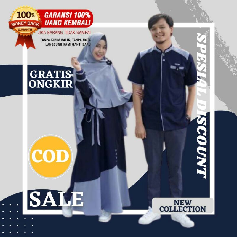 Baju kapelan Set Busana Muslim Pria  Wanita Gamis Pasangan Murah Suami Istri Syari Kekinian Modern