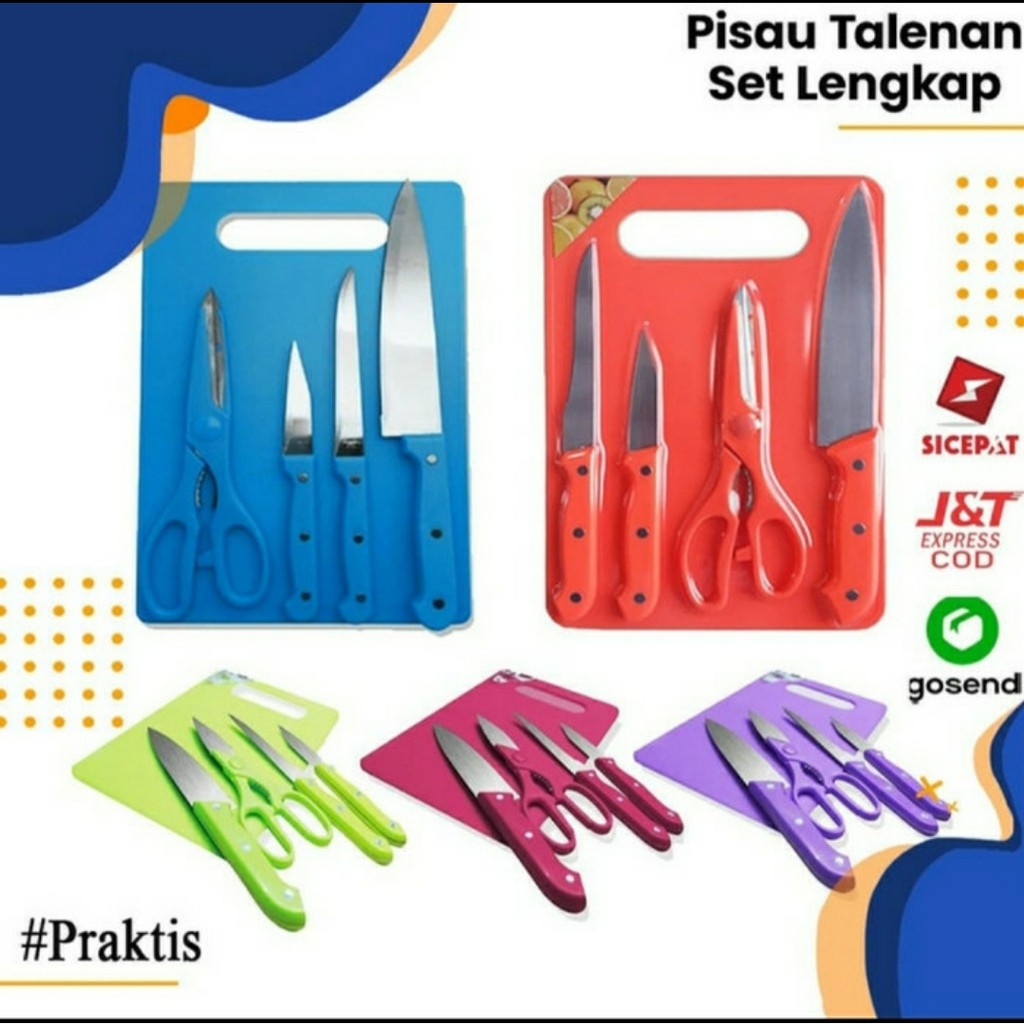HSW- TALENAN SET 5 IN 1 / Talenan set 5pcs Gunting Pisau Dapur Roti Daging zt