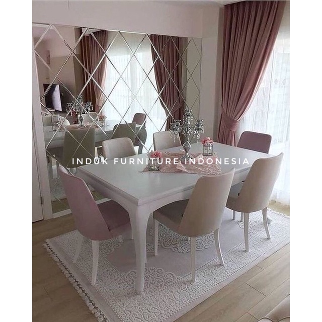 SET MEJA MAKAN SHABY MINIMALIS MODERN 6 KURSI.set meja makan 6 kursi