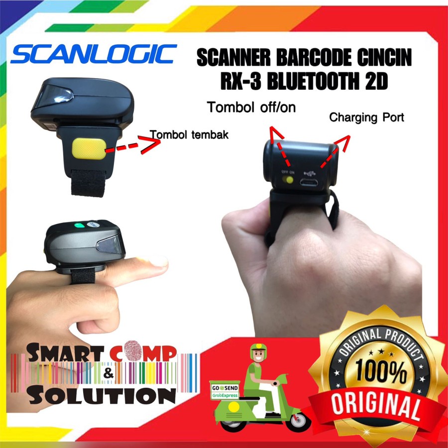 SCANLOGIC RX-3 Ring Finger 2D Bluetooth Portable Barcode Scanner