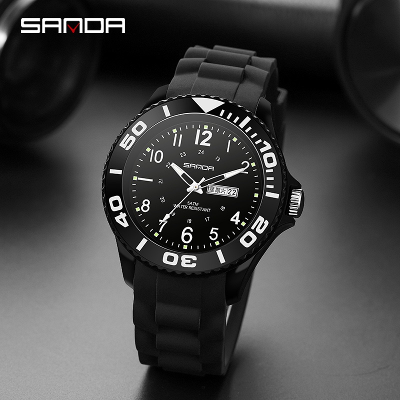 SANDA 6051 Jam Tangan Pria Analog Tali Rubber Luminous Anti Air WATCHKITE WKOS