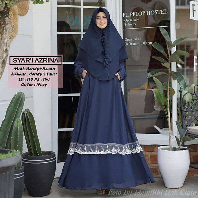 GAMIS SYARI AZRINA NAVY CERUTY BABYDOLL RENDA TERBARU TERLARIS TERMURAH
