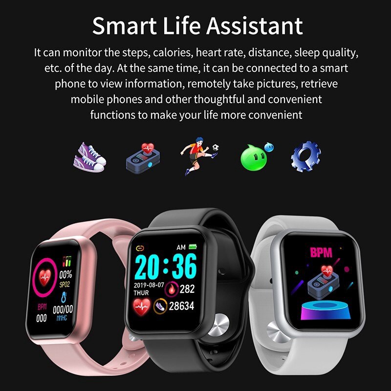 Y68 Calorie Sports Chronograph Digital Bluetooth Smart Watch For Men Women