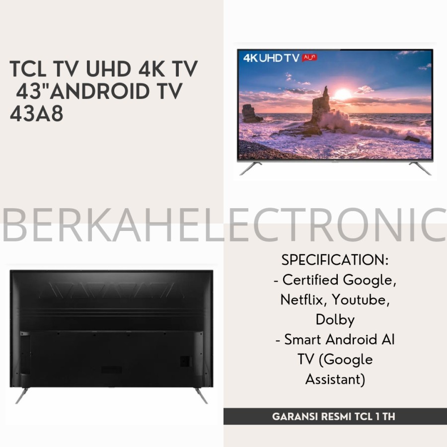 TCL UHD 4K TV 43 INCH ANDROID TV 43A8