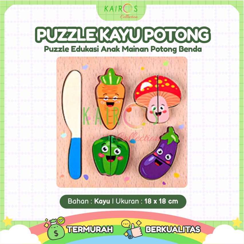 Puzzle Kayu Potong Mainan Anak Belajar Memotong