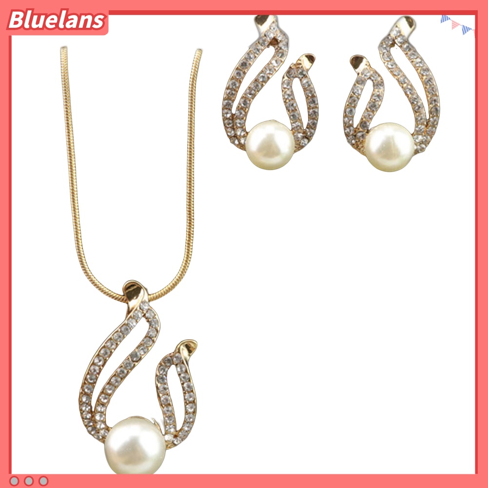Bluelans Faux Pearl Water Drop Charm Pendant Earrings Necklace Socialite Lady Jewelry Set