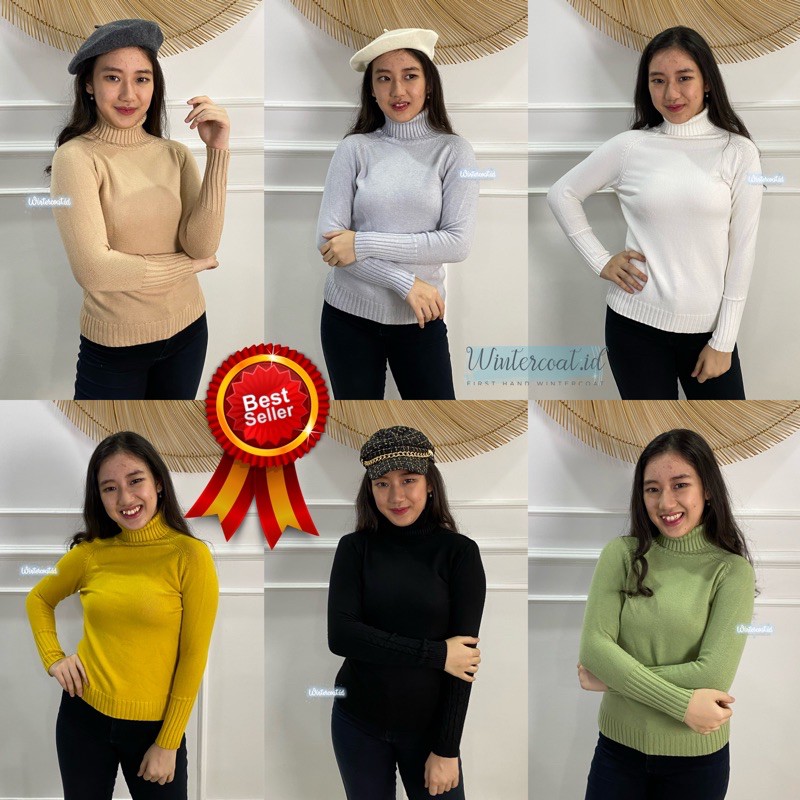 Sweater winter turtleneck wanita import hangat tebal cewek cewe Gisella lurus baju atasan rajut GISELLA