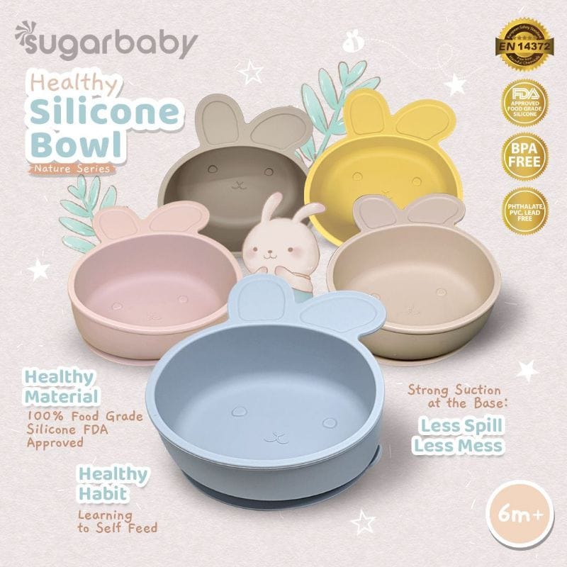 Sugarbaby Healthy Silicone Bowl (Nature Series) Tempat Makan Bayi Anak Piring Makan Bayi Mankok Makan Slaber bayi Dan Sendok Bayi