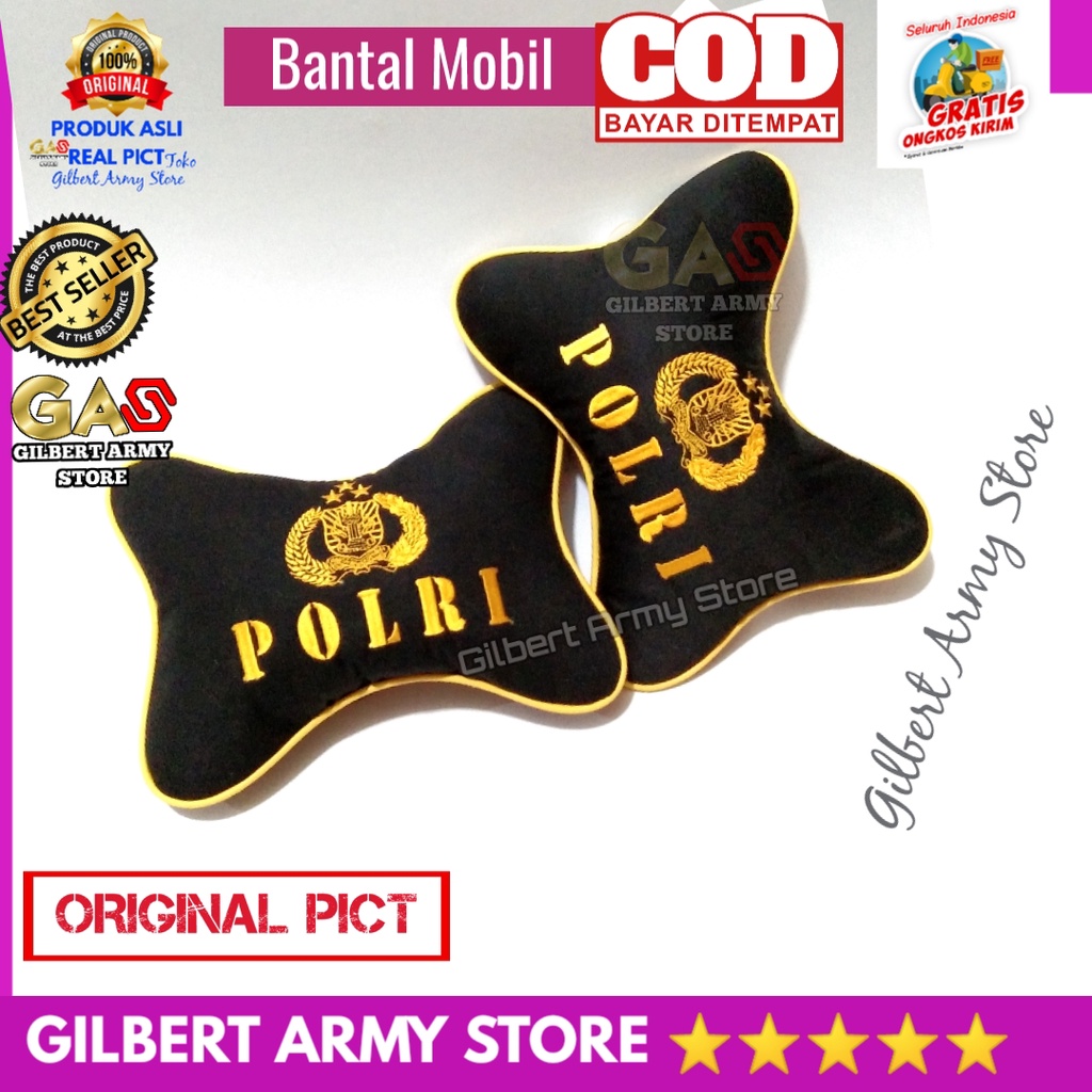 GILBERT ARMY STORE Bantal Mobil Logo Polisi Bordir Hitam