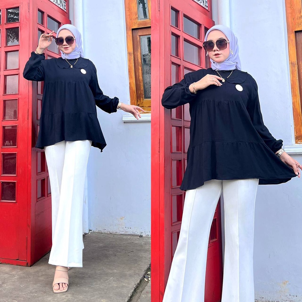 Kiki Blouse Wanita Rayon Premium Baju Atasan Lengan Panjang Korean Style Kekinian LD 110 cm