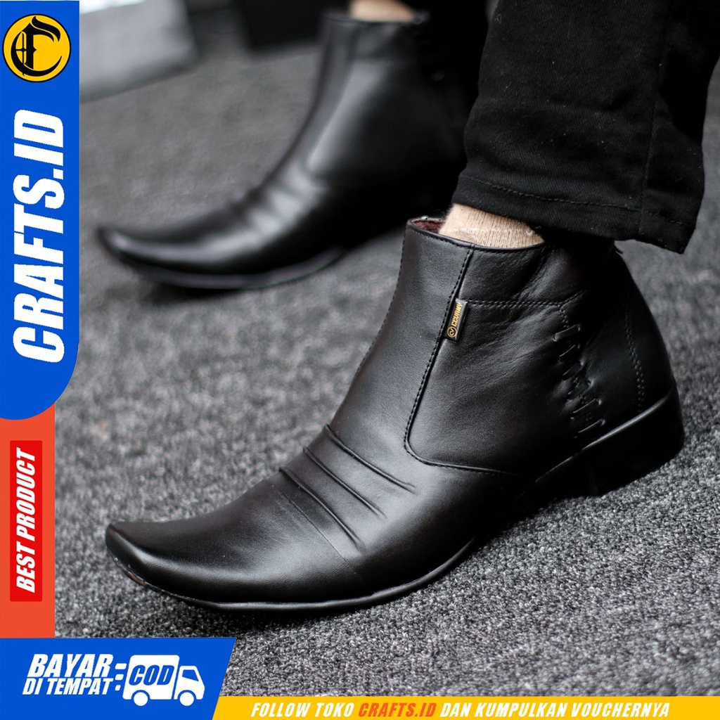 CRAFTS cora - Sepatu Boots Pantofel Formal Kulit Asli Kerja Pria