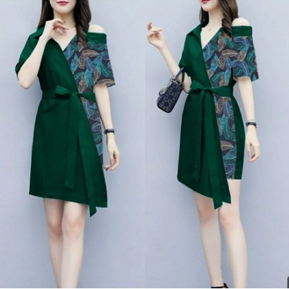 Dress Midi Wanita Remaja Pesta Terbaru Model Kekinian Trendy Bahan Moscrepe Dress Motif Batik Termur