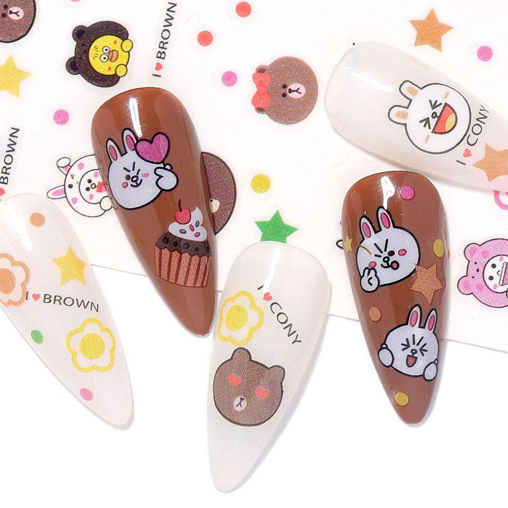 [Elegan] Stiker Kuku Wanita Kartun Bebek Kuning Kecil Strawberry Beruang Cakar Kucing DIY Nail Decals