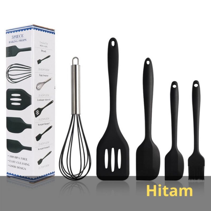 Silikon Spatula Silicone Sodet Alat Masak Set 5pcs Spatula Steak Clip Set-3