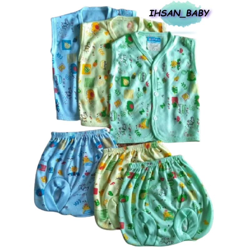 baju celana setelan bayi lengan kutung baru lahir ful motif isi 3 setel(6pcs)