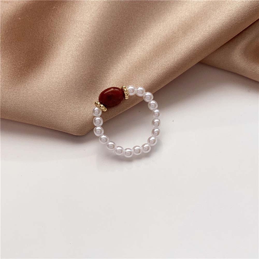 Needway  Sweet Pearl Ring Simple Natural Stone Finger Rings Women Korean Personality Retro Temperament Girls Fashion Jewelry/Multicolor