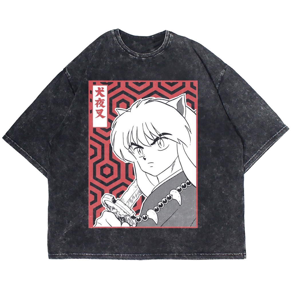 KAOS OVERSIZE ANIME INUYASHA STREETWEAR WASHING VINTAGE TEE (T-SHIRT OVERSIZE WASHED)